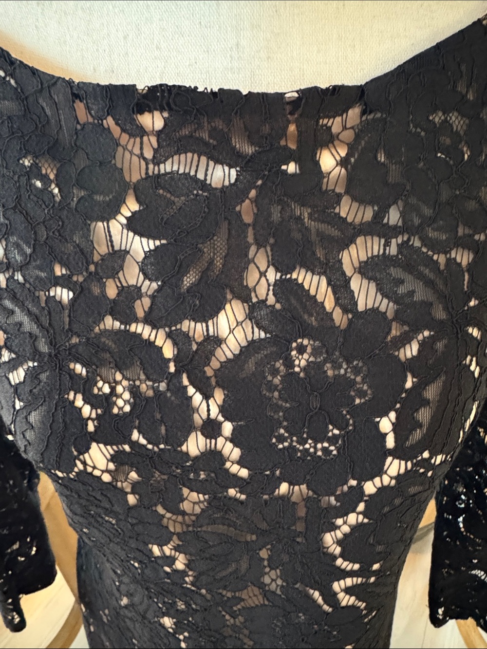 Vince Camuto Black Lace Long Sleeve Sheath Dress with Nude Lining - Picture 2 of 4
